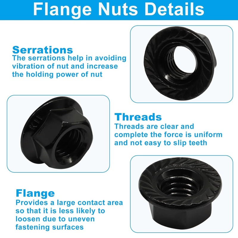Dijedev M10/1.5mm Serrated Flange Hex Nuts, 25Pcs Hexagon Flange Nuts, 304 Stainless Steel 18-8, Full Thread, Hex Drive, Bright Finish(Black) - Image 3